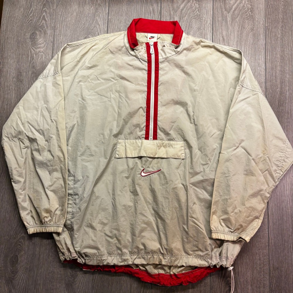 Vintage Nike Windbreaker Mens XXL Quarter Zip Pullover Tan Red Anorak Jacket